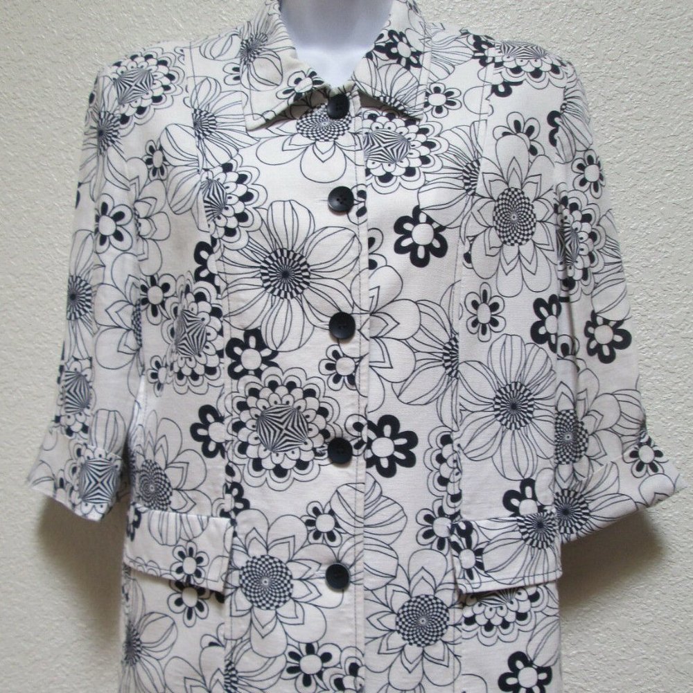 NAVY & WHITE LINEN BLEND JACKET SZ M